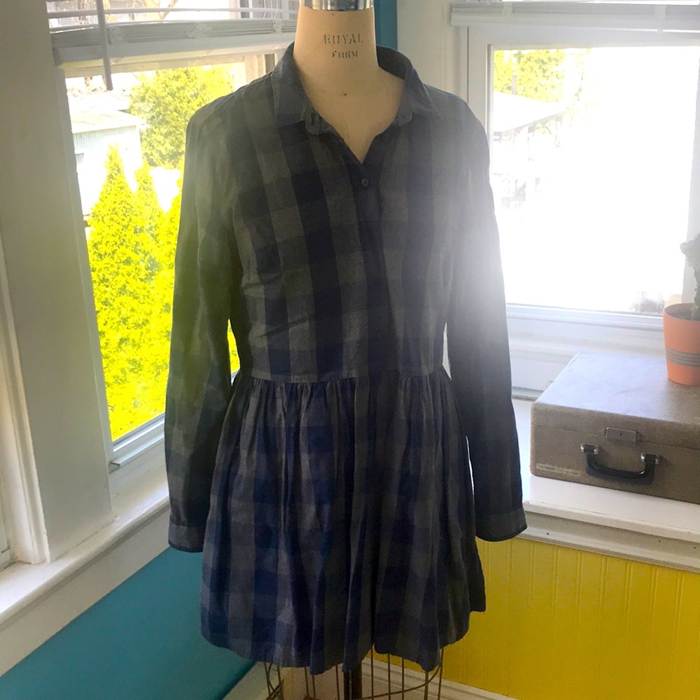 Jack Wills Blue & Grey Checkered Shirt Dress 8